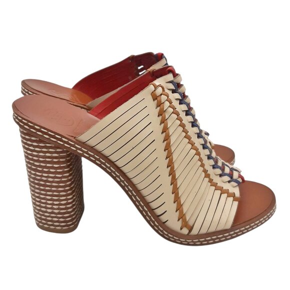 Tory Burch Pecha Woven Leather Mules in Dulce De Leche SZ 8 - Picture 2 of 13